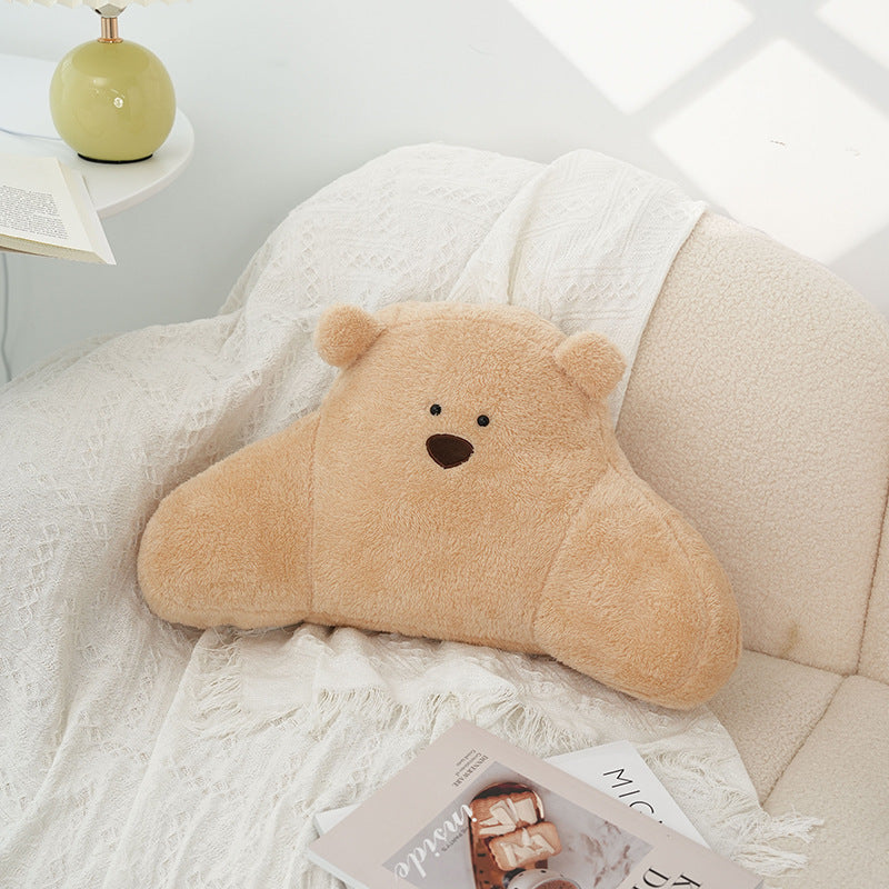 HKM-370259 Cute Cartoon Bear Pillow in White, Light Brown, and Khaki - Plush Large Size Cushion
