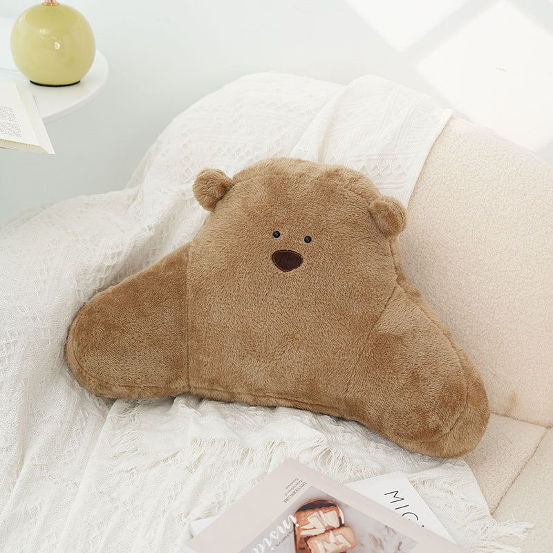 HKM-370259 Cute Cartoon Bear Pillow in White, Light Brown, and Khaki - Plush Large Size Cushion