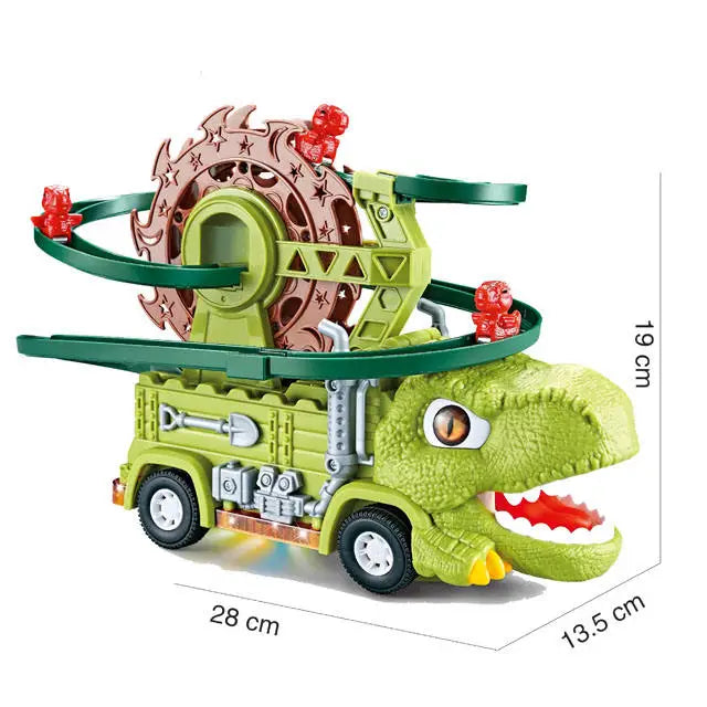 HKM-370259 Dinosaur Truck Roller Coaster Track Set with Obstacle Avoidance and Lights & Sounds for Kids