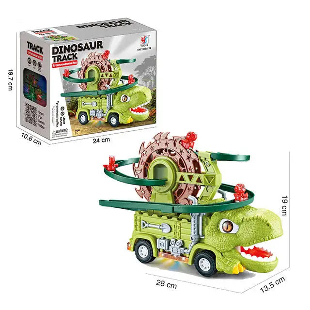 HKM-370259 Dinosaur Truck Roller Coaster Track Set with Obstacle Avoidance and Lights & Sounds for Kids