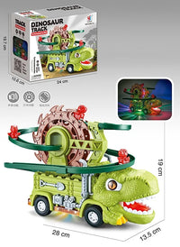 HKM-370259 Dinosaur Truck Roller Coaster Track Set with Obstacle Avoidance and Lights & Sounds for Kids