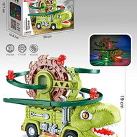 HKM-370259 Dinosaur Truck Roller Coaster Track Set with Obstacle Avoidance and Lights & Sounds for Kids