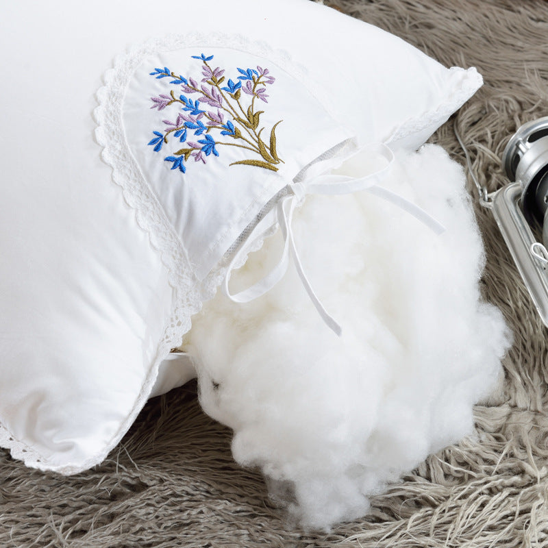 HKM-370451 Pure Cotton Lavender Filler Feather Velvet Pillow - White 48*74cm