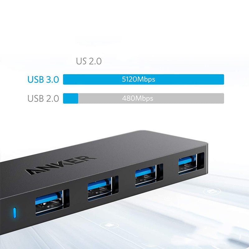 HKM-370643 Anker 4-Port USB 3.0 Hub with 200mm Cable Length, Compact Black Design