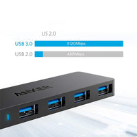 HKM-370643 Anker 4-Port USB 3.0 Hub with 200mm Cable Length, Compact Black Design