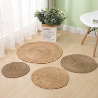HKM-370835 Round Hand-Woven Rattan Carpet for Living Room or Bedroom, 80cm Diameter