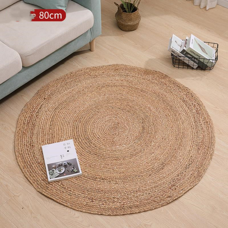 HKM-370835 Round Hand-Woven Rattan Carpet for Living Room or Bedroom, 80cm Diameter