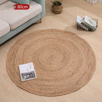 HKM-370835 Round Hand-Woven Rattan Carpet for Living Room or Bedroom, 80cm Diameter