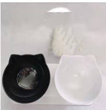 HKM-370963 Tilted Non-Slip Double Cat Bowl with Raised Stand for Comfortable Feeding, Transparent Cat Design