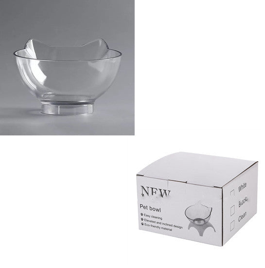 HKM-370963 Tilted Non-Slip Double Cat Bowl with Raised Stand for Comfortable Feeding, Transparent Cat Design