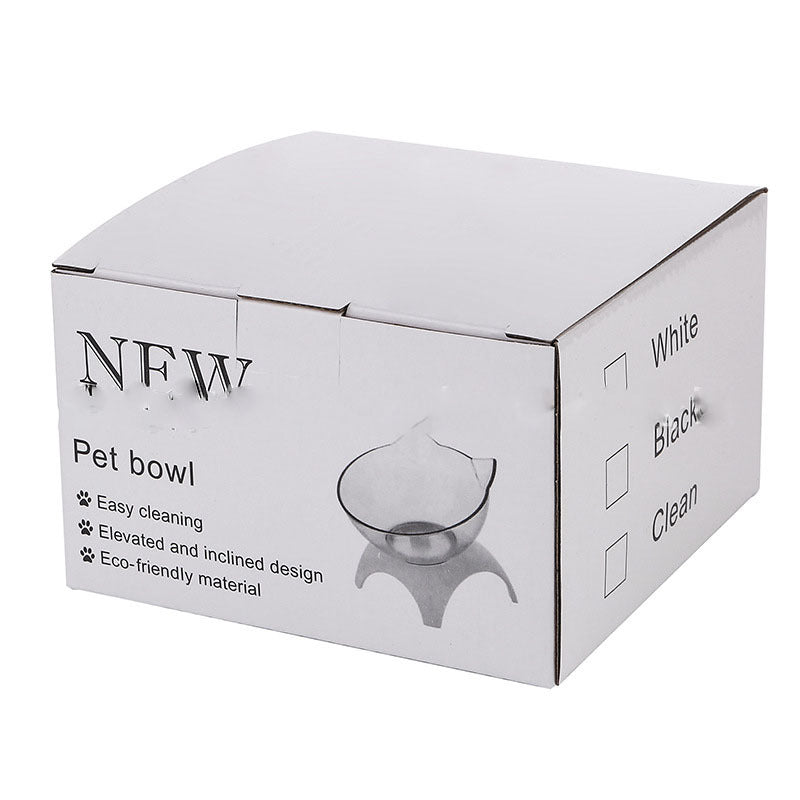 HKM-370963 Tilted Non-Slip Double Cat Bowl with Raised Stand for Comfortable Feeding, Transparent Cat Design