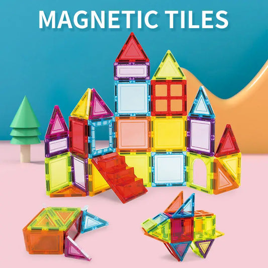 3D Magnetic Colorful Building Tiles Set - 110pcs Educational Toy for Kids Ages 10M to 12Y
