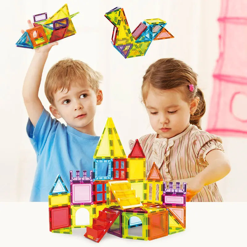 3D Magnetic Colorful Building Tiles Set - 110pcs Educational Toy for Kids Ages 10M to 12Y