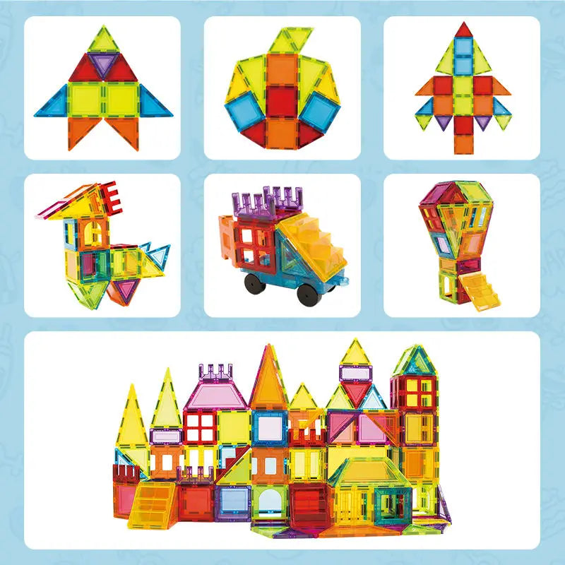 3D Magnetic Colorful Building Tiles Set - 110pcs Educational Toy for Kids Ages 10M to 12Y