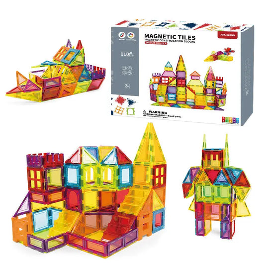 3D Magnetic Colorful Building Tiles Set - 110pcs Educational Toy for Kids Ages 10M to 12Y
