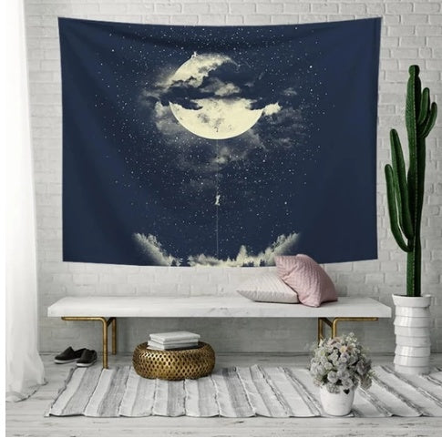 HKM-371155 Moon Escape Flannel Tapestry - Sturdy, Opaque, 3D Digital Print for Indoor and Outdoor Use