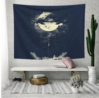 HKM-371155 Moon Escape Flannel Tapestry - Sturdy, Opaque, 3D Digital Print for Indoor and Outdoor Use