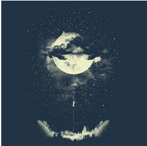 HKM-371155 Moon Escape Flannel Tapestry - Sturdy, Opaque, 3D Digital Print for Indoor and Outdoor Use