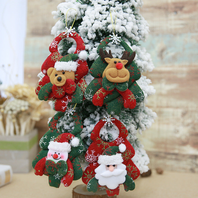 HKM-371219 Festive Non-Woven Fabric Holiday Tree Pendants: Elk, Bear, and Snowman Designs