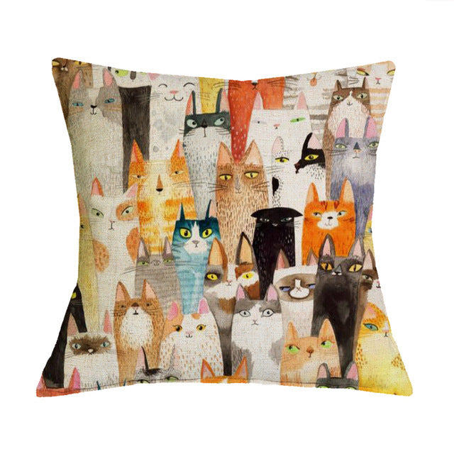 HKM-371283 Linen Cotton Cartoon Printed Cushion Cover 45x45cm