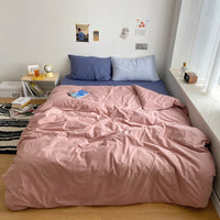 HKM-371283 Washed Cotton Solid Color Quilt Cover Set - Four-Piece Japanese Style Bedding Collection