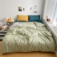 HKM-371283 Washed Cotton Solid Color Quilt Cover Set - Four-Piece Japanese Style Bedding Collection