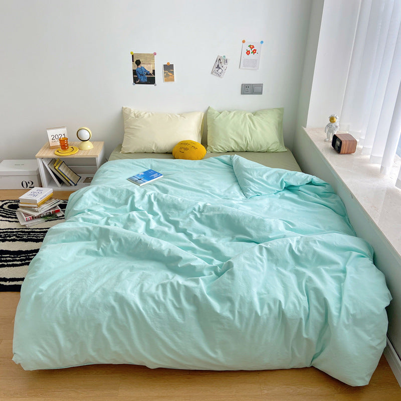 HKM-371283 Washed Cotton Solid Color Quilt Cover Set - Four-Piece Japanese Style Bedding Collection