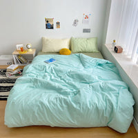 HKM-371283 Washed Cotton Solid Color Quilt Cover Set - Four-Piece Japanese Style Bedding Collection