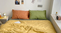 HKM-371283 Washed Cotton Solid Color Quilt Cover Set - Four-Piece Japanese Style Bedding Collection