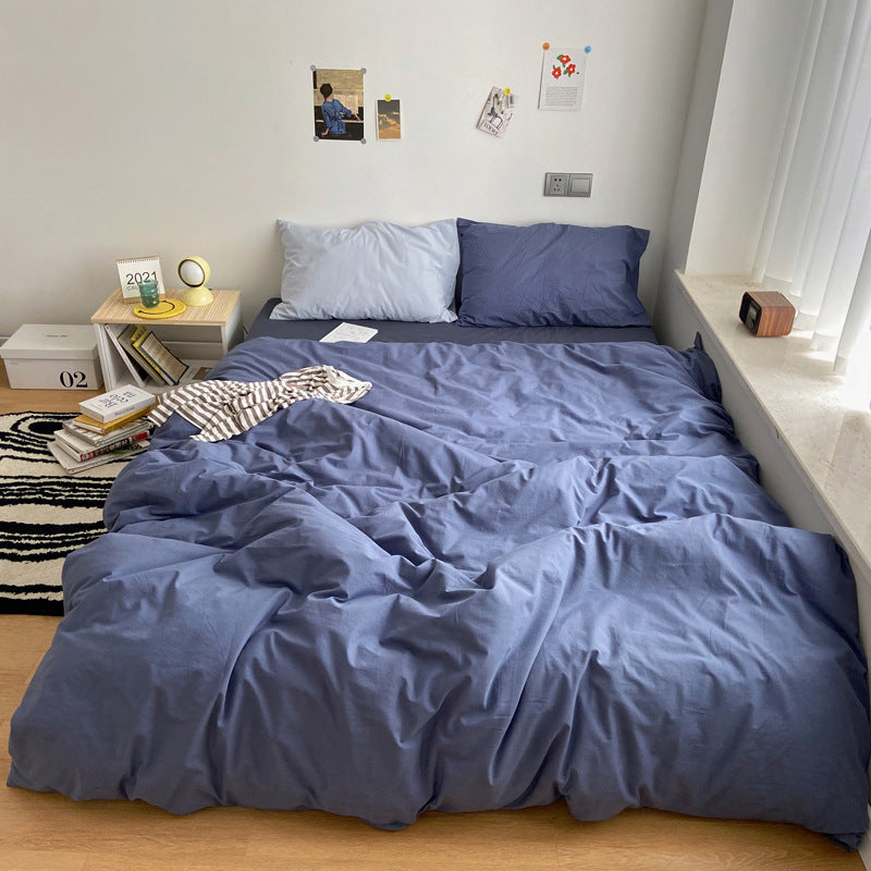HKM-371283 Washed Cotton Solid Color Quilt Cover Set - Four-Piece Japanese Style Bedding Collection