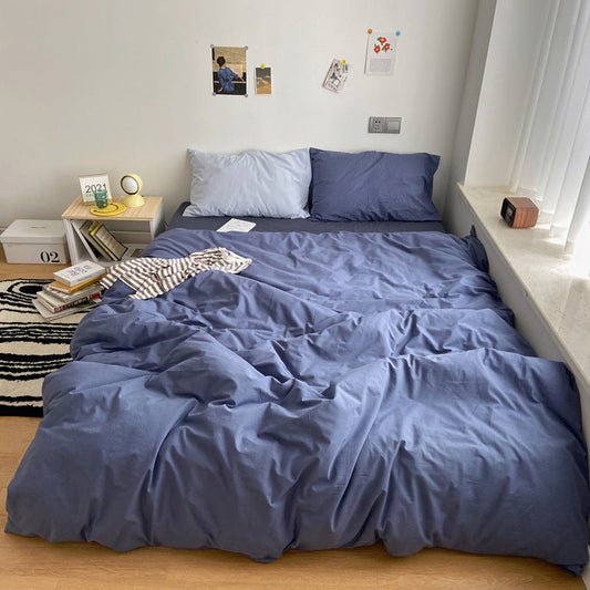 HKM-371283 Washed Cotton Solid Color Quilt Cover Set - Four-Piece Japanese Style Bedding Collection