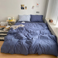 HKM-371283 Washed Cotton Solid Color Quilt Cover Set - Four-Piece Japanese Style Bedding Collection
