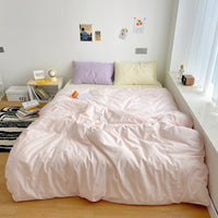 HKM-371283 Washed Cotton Solid Color Quilt Cover Set - Four-Piece Japanese Style Bedding Collection