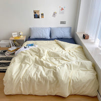 HKM-371283 Washed Cotton Solid Color Quilt Cover Set - Four-Piece Japanese Style Bedding Collection
