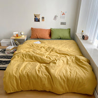 HKM-371283 Washed Cotton Solid Color Quilt Cover Set - Four-Piece Japanese Style Bedding Collection