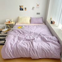 HKM-371283 Washed Cotton Solid Color Quilt Cover Set - Four-Piece Japanese Style Bedding Collection