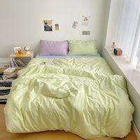 HKM-371283 Washed Cotton Solid Color Quilt Cover Set - Four-Piece Japanese Style Bedding Collection