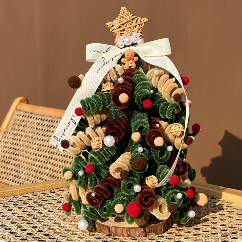 HKM-371411 Creative Handmade Maillard and Pearl Christmas Tree Material Kit - 20cm for Desktop Celebration