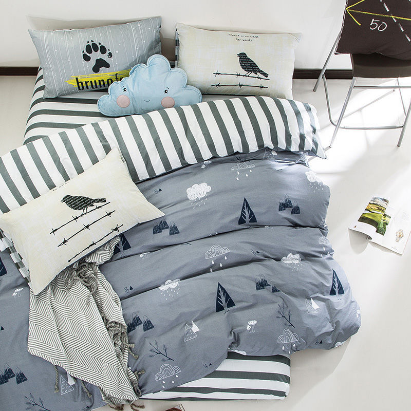 HKM-371411 Pure Cotton Duvet Cover Set - 4-Piece Bedding Ensemble, Simple Style, Floral Design, Twin Size 200x230cm