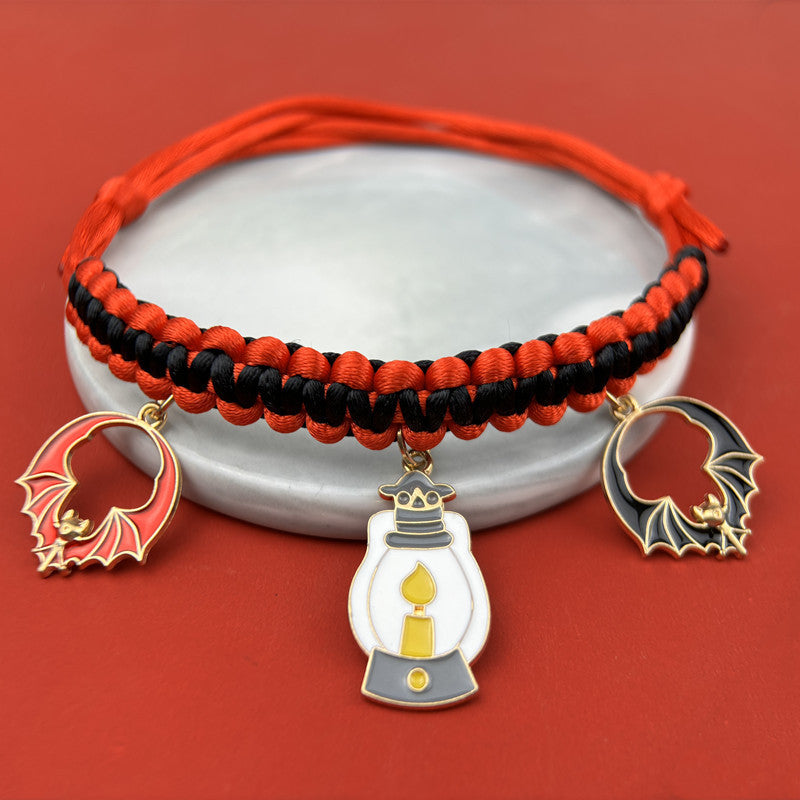 HKM-371475 Halloween Hand-woven Pet Collar Decoration - Pumpkin, Bat, Witch & Skull Designs, Adjustable 15-38cm, Zinc Alloy