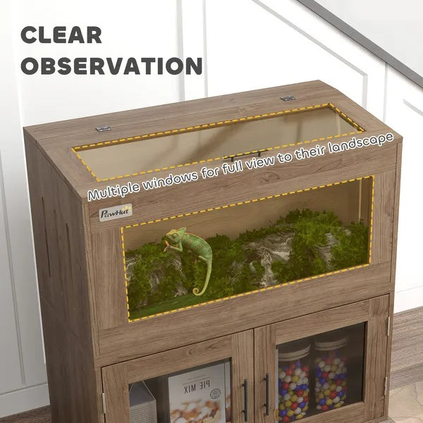 HKM-371603 30 Gallon Stackable Reptile Tank with Storage Cabinet for Lizards, Snakes, and Small Animals