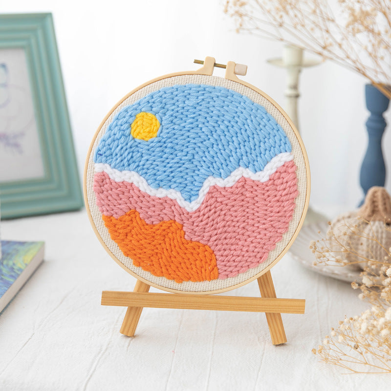 HKM-371603 Modern Minimalist Russian Poke Embroidery DIY Kit for Living Room Decoration - 20 cm Hoop and Canvas