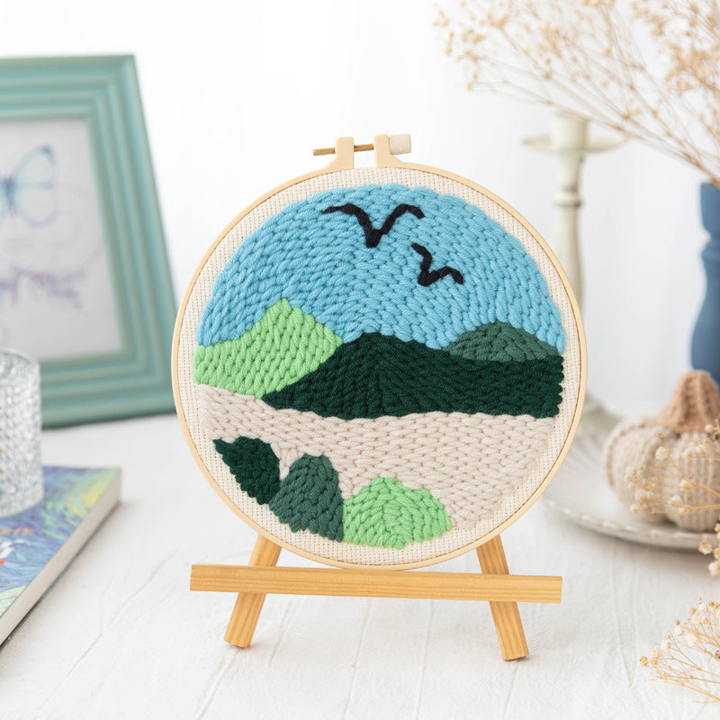 HKM-371603 Modern Minimalist Russian Poke Embroidery DIY Kit for Living Room Decoration - 20 cm Hoop and Canvas
