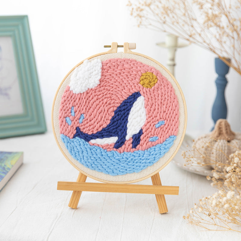 HKM-371603 Modern Minimalist Russian Poke Embroidery DIY Kit for Living Room Decoration - 20 cm Hoop and Canvas
