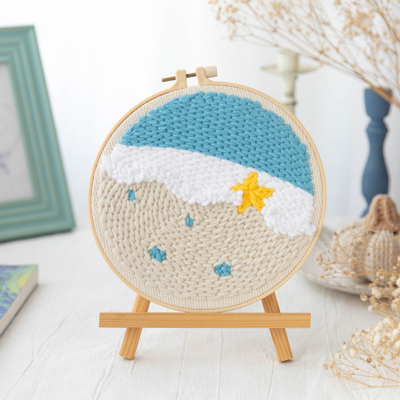 HKM-371603 Modern Minimalist Russian Poke Embroidery DIY Kit for Living Room Decoration - 20 cm Hoop and Canvas
