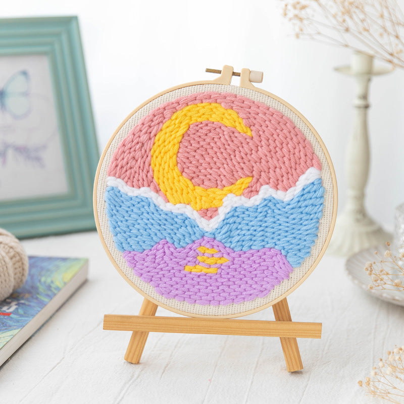 HKM-371603 Modern Minimalist Russian Poke Embroidery DIY Kit for Living Room Decoration - 20 cm Hoop and Canvas