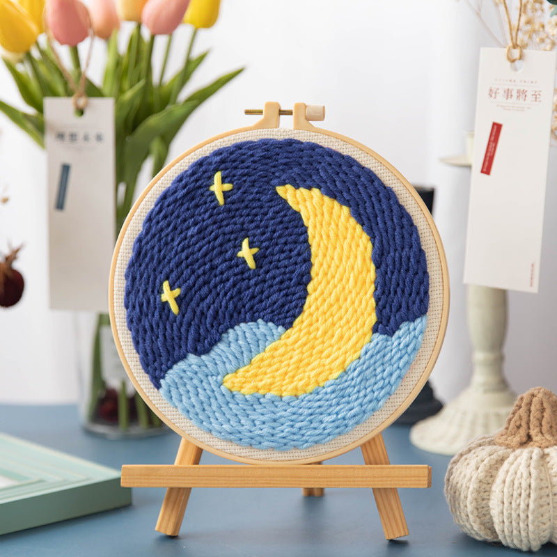 HKM-371603 Modern Minimalist Russian Poke Embroidery DIY Kit for Living Room Decoration - 20 cm Hoop and Canvas