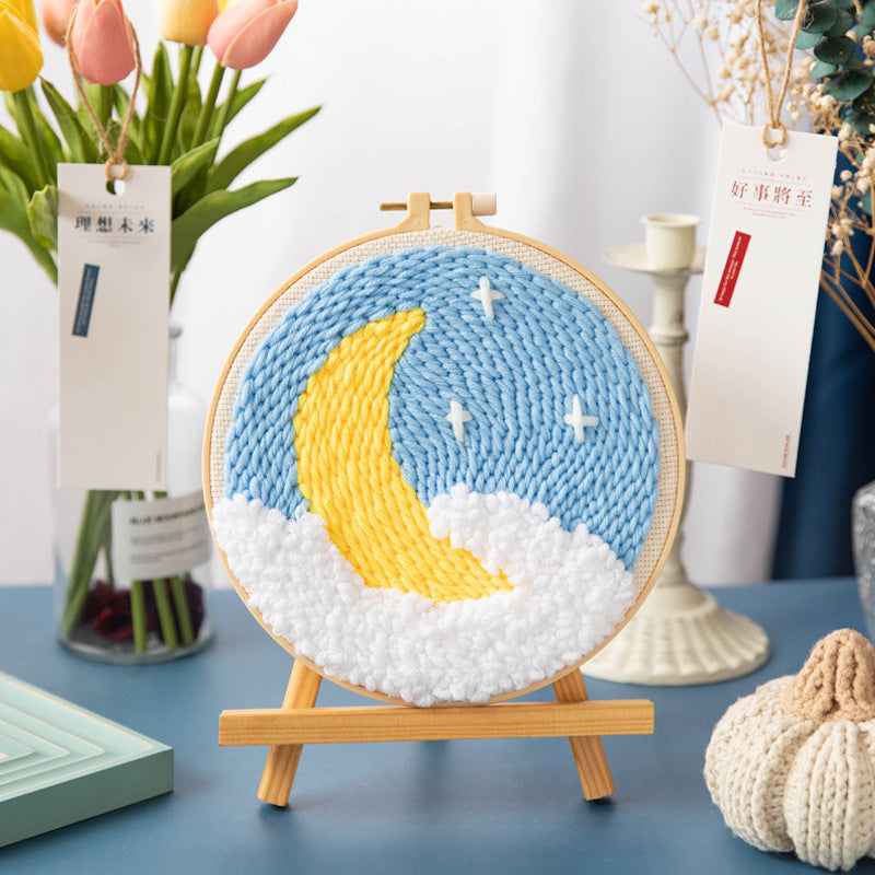 HKM-371603 Modern Minimalist Russian Poke Embroidery DIY Kit for Living Room Decoration - 20 cm Hoop and Canvas