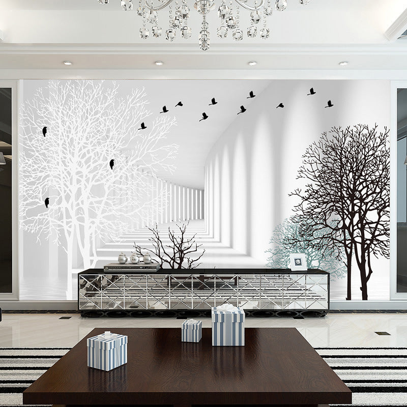 HKM-371923 Elegant Living Room TV Background Wallpaper - Silk & Non-Woven Options, Sound Insulation & Moisture-Proof