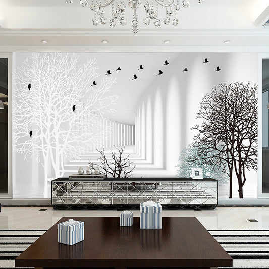 HKM-371923 Elegant Living Room TV Background Wallpaper - Silk & Non-Woven Options, Sound Insulation & Moisture-Proof